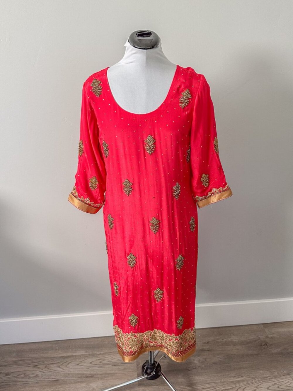 Dark Pink Beaded Indian Kurti Dress